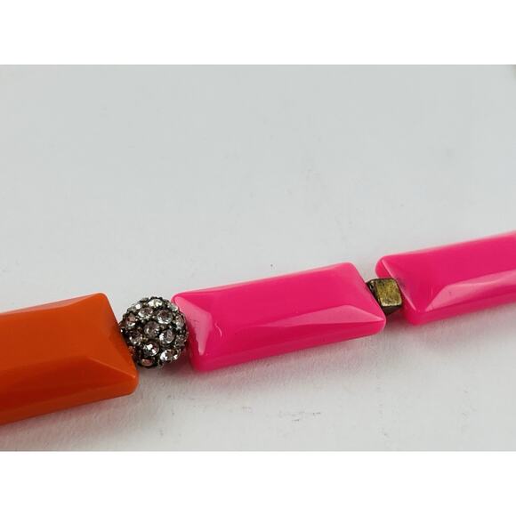 J. Crew Pink Orange Pave Crystal Bead Necklace Balls Gemoetric Elongated Y2k 80s - Picture 6 of 15